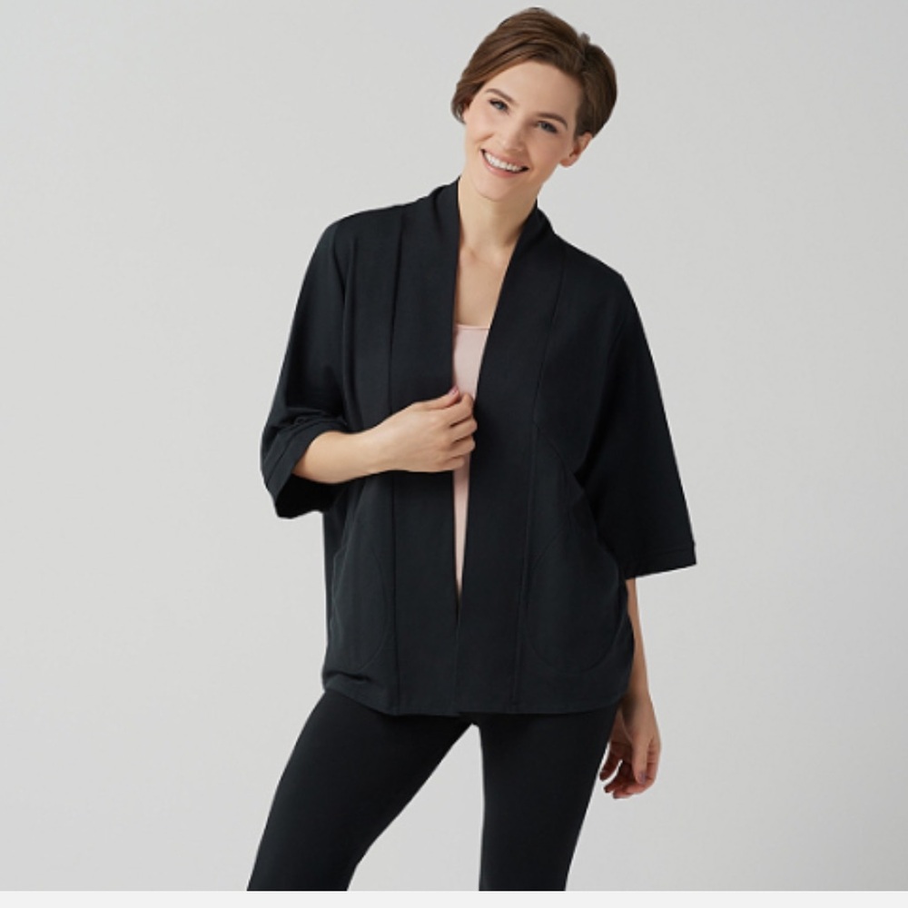 NEW AnyBody French Terry Open Front Topper-Black-XXS-A349800